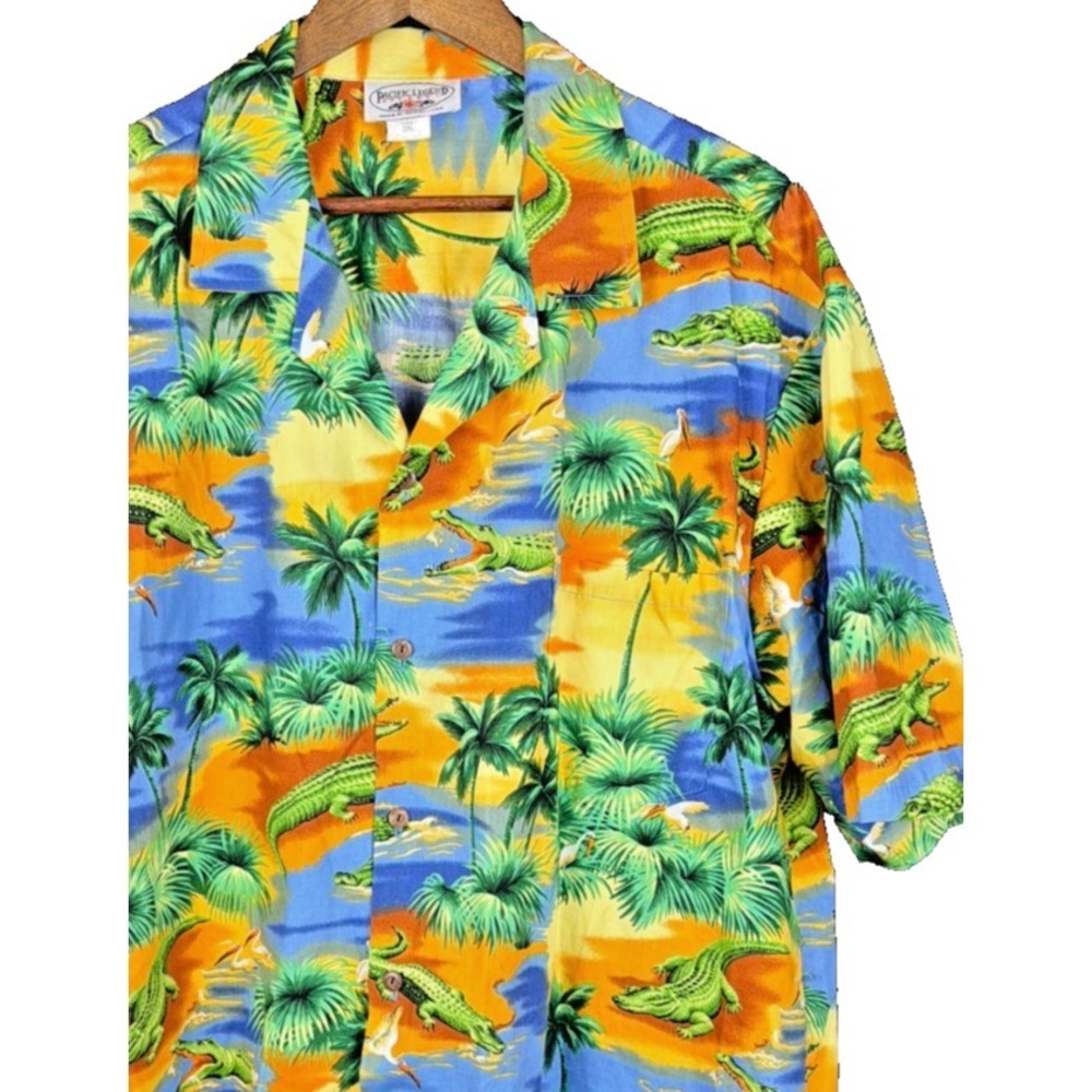 Pacific Legend Florida Alligator Lagoon Hawaiian Shirt 2XL Blue Made in USA